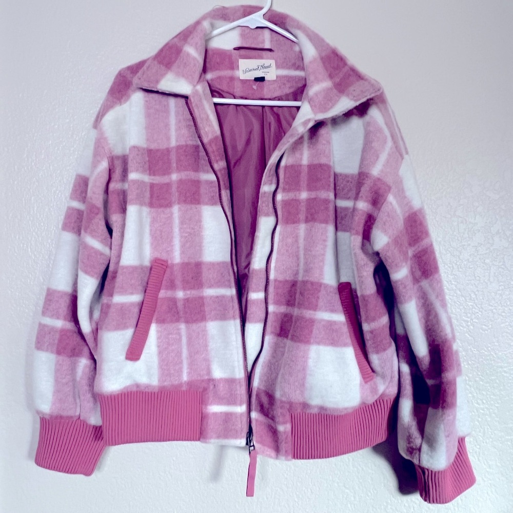 Universal Thread Pink and White Plaid Jacket